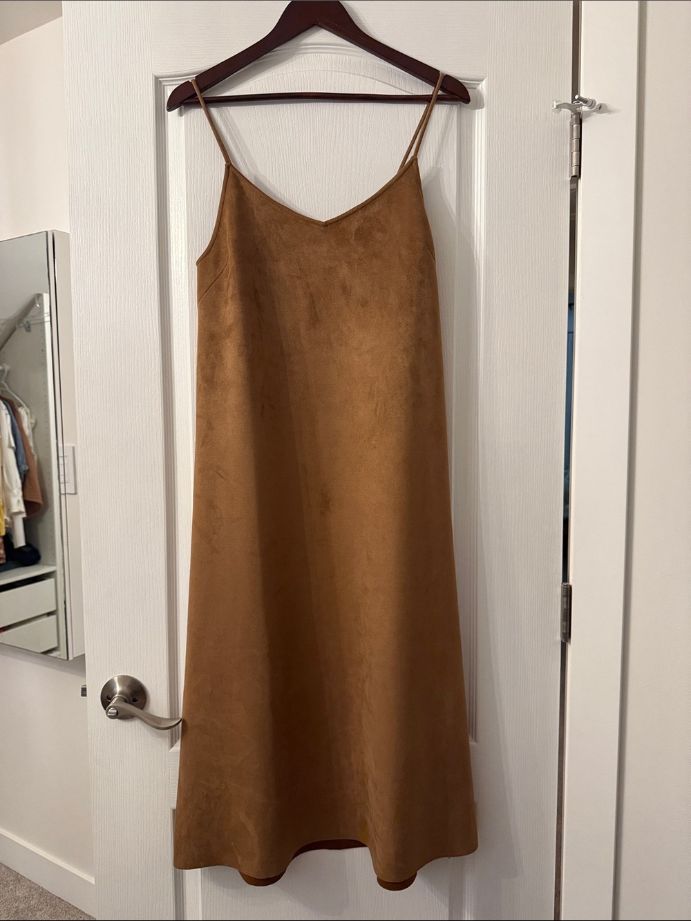 OAK + FORT Suede-Look Camel Slip Midi Dress
